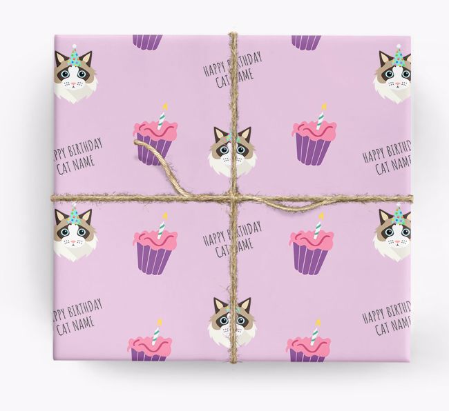 'Happy Birthday (Cupcakes)' - Personalized {breedFullName} Wrapping Paper
